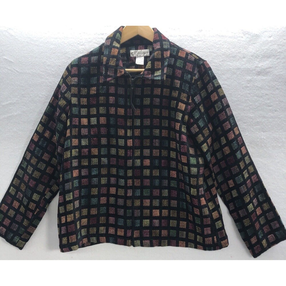 Vintage Dress Barn Shacket Size Large Full Zip Colorful Check Shoulder Pads